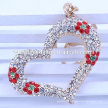 2015 latest design heart shape rhinestone metal Keychains Made in China